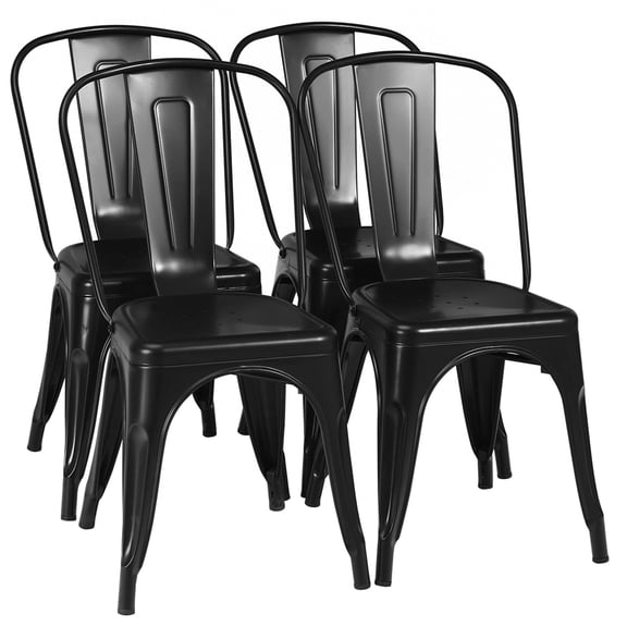Costway Set of 4 Dining Side Chair Stackable Bistro Cafe Metal Stool Gunblack