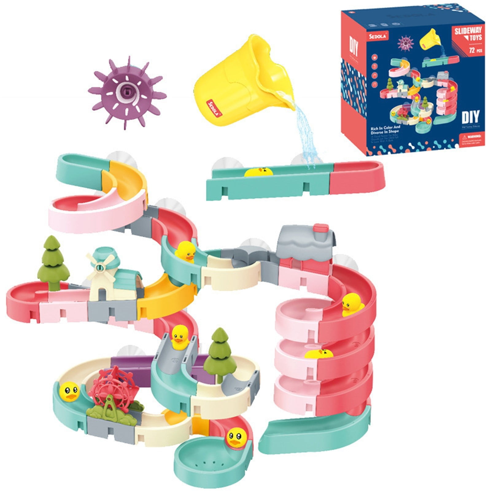 86Pcs Assembly Track Slide With Rolling Balls Kids Bathroom Toy, Toddlers Shower Time Distraction Interactive Water Table Play Routine, Non Toxic BPA Free Smooth Suction Wall Mount Games For Babies