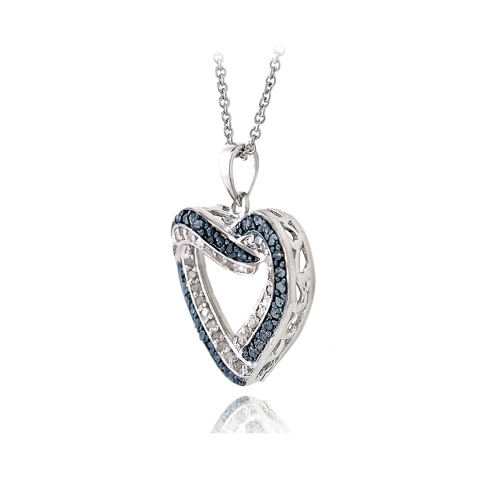 0.50ct TDW Black /& White Diamond Open Heart Necklace in Brass