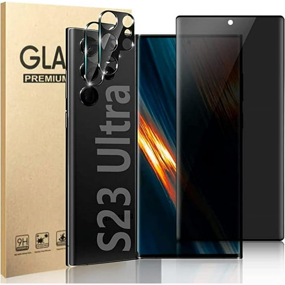 Ozmatip [1 2 Pack] Privacy Screen Protector and Camera Lens Compatible with Samsung Galaxy S23 Ultra 6.8in, 9H Hardness Tempered Glass/Bubble-free /3D Bending