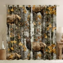 Castle Fairy Safari Deer Black Out Curtains for Boys Girls,Abstract Vintage Camouflage Curtains Pack of 2 (42x63 Each),Autumn Jungle Tree Branches Bedroom Curtains,Luxury Bedroom Decor