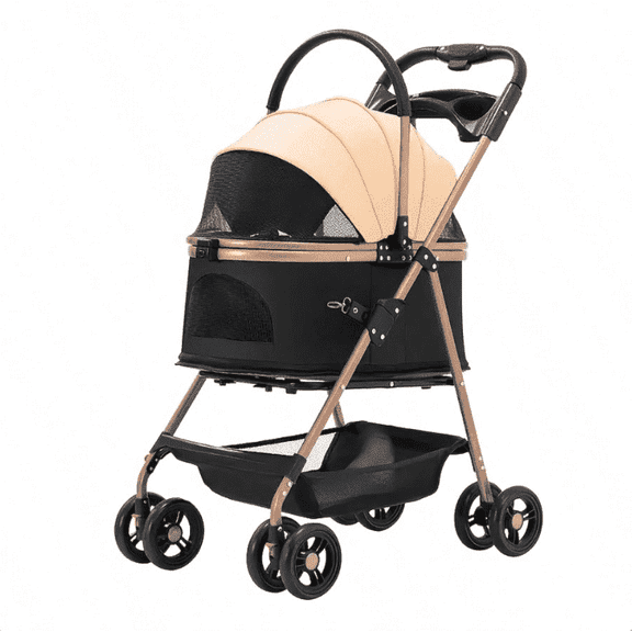 Pet Stroller for Dogs & Cats, Foldable 4‑Wheel Travel Stroller with 360° Swivel Wheels，Lightweight Outdoor Jogger Carrier