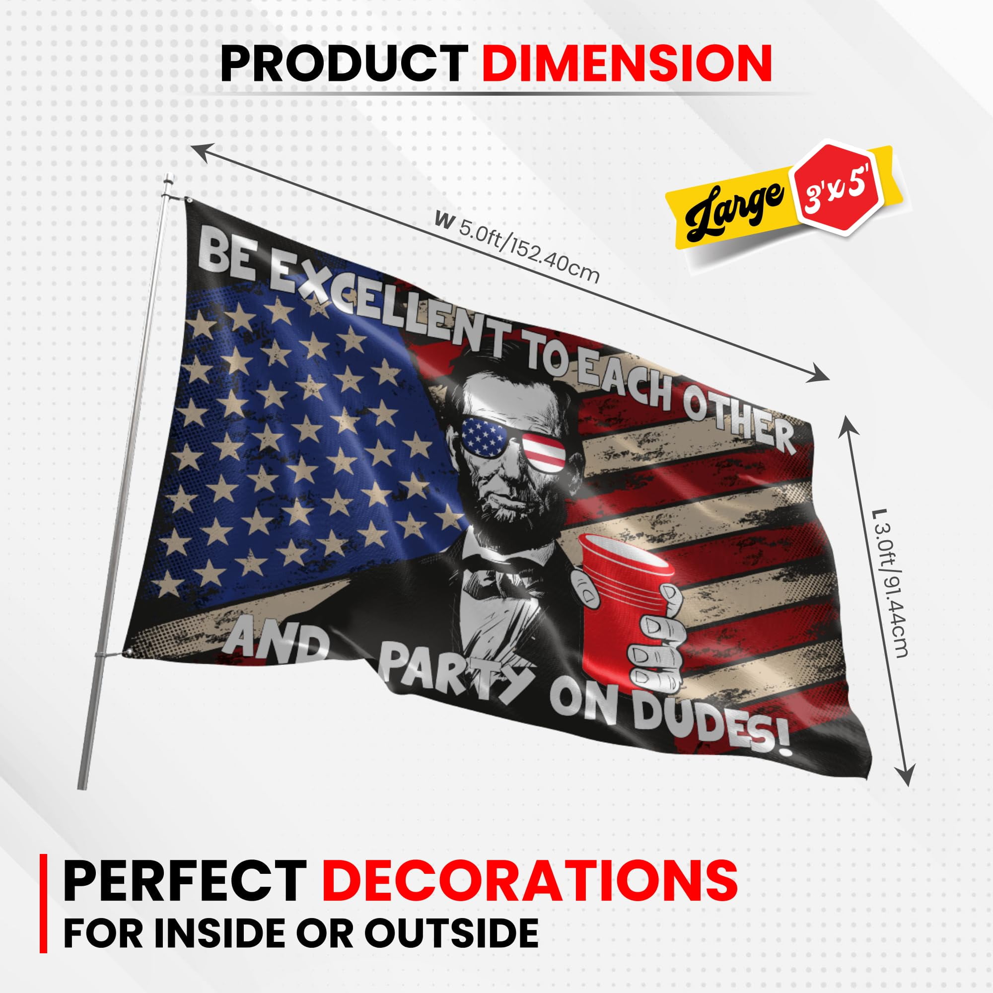 Fun Flags Be Excellent To Each Other And Party On Dudes Flag - Durable and Weather Resistant Beach Flags, Vibrant Color USA Banner, 3x5 Indoor And Outdoor Flag, Yard Lawn Outdoor Decor
