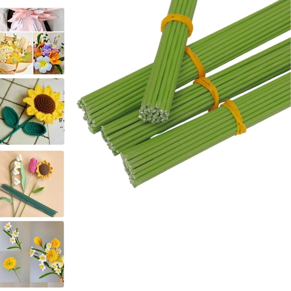 20Pack of Green Flower Plastic Wrapped Wires,DIY Crafting Floral Branch,16x0.08In QZS Wire Branch Supplies for Indoor and Outdoor