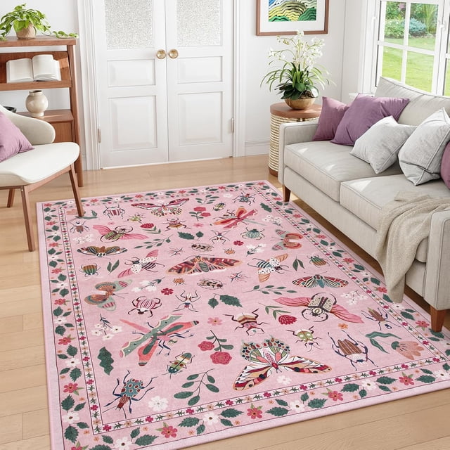Insect Washable Rugs for Living Room Soft Area Rug x Rug for Bedroom UltraThin Non Slip Dining Room Rug Stain Rug Large Carpet for Office Nursery(&#;x)