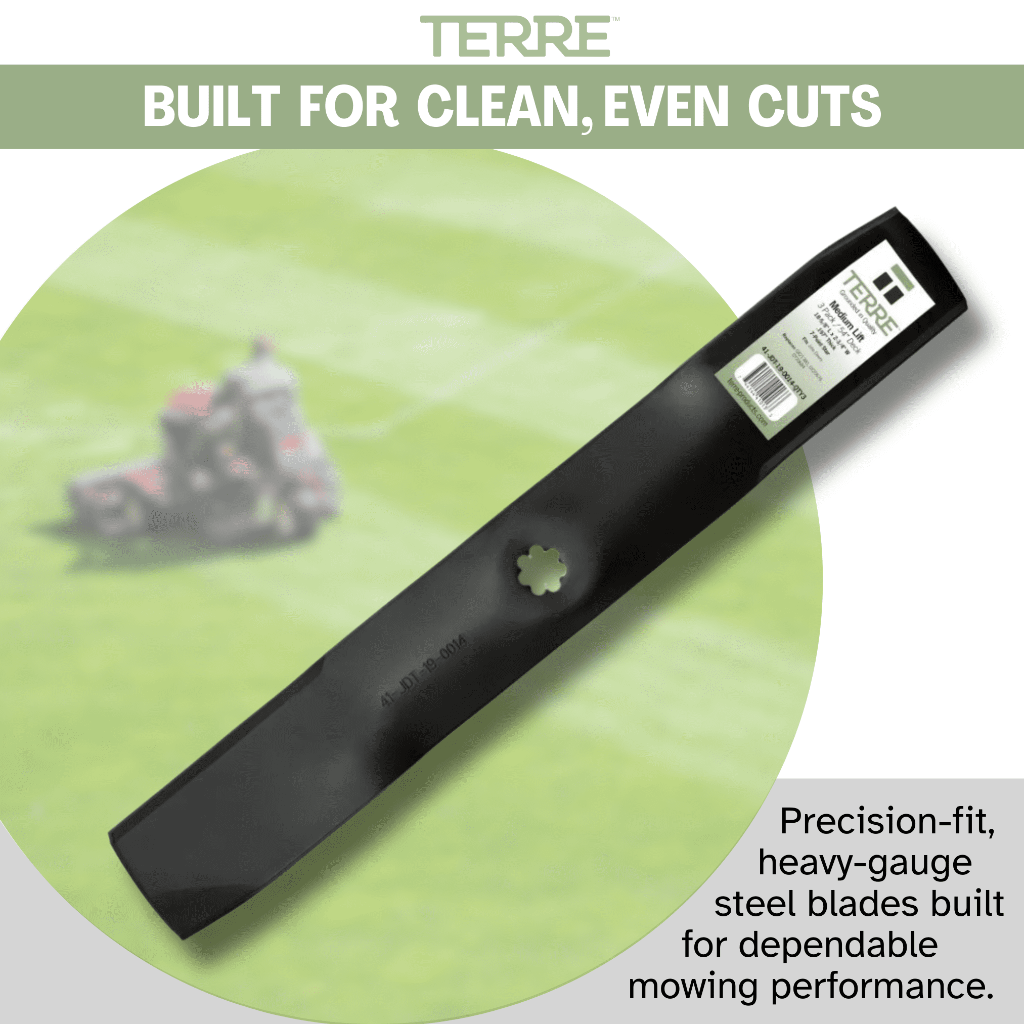 Terre Products, 3 Pack Medium Lift Lawn Mower Blades, 54 Inch Deck, Compatible with John Deere. Replacement for Part Numbers GX21380, GY20684