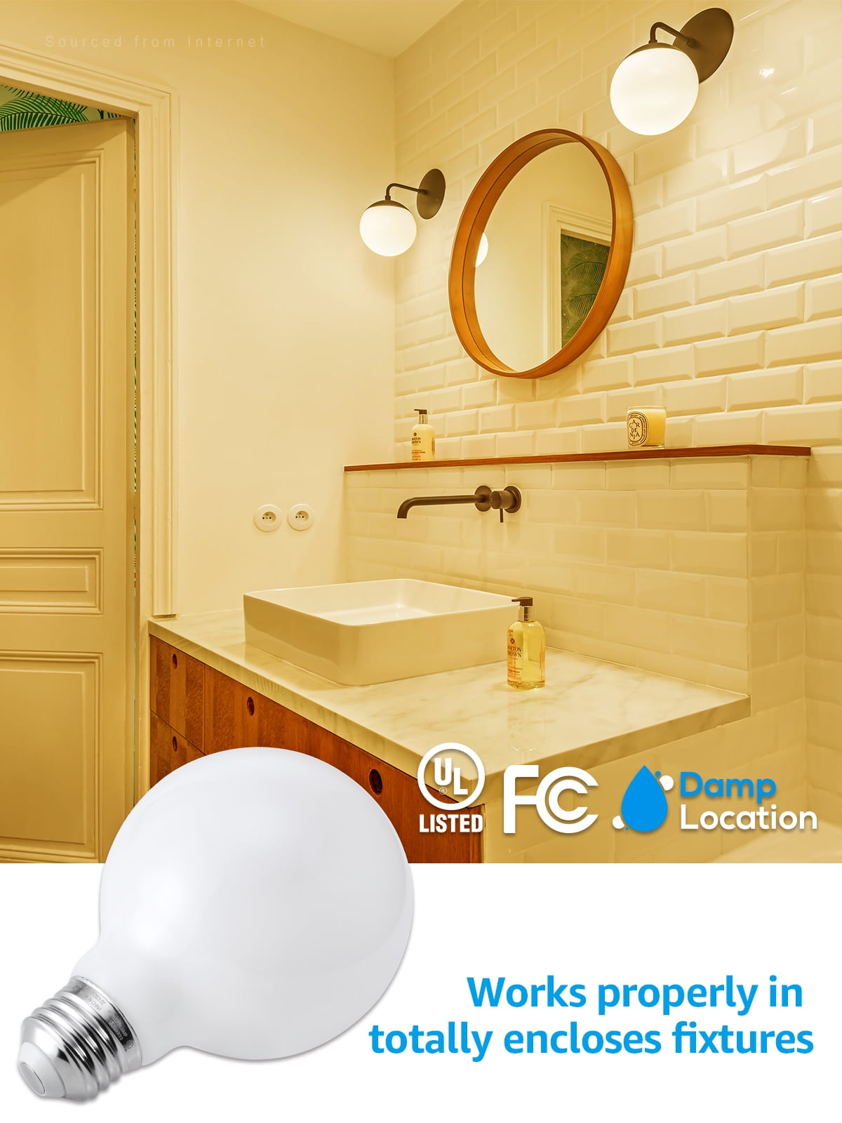 24 Pack G25 LED Light Bulbs Dimmable, Round Frosted Vanity Light Bulb for Bathroom, 4.5W(60W Eqv.), 500lm, E26 Base, 2700K Soft White