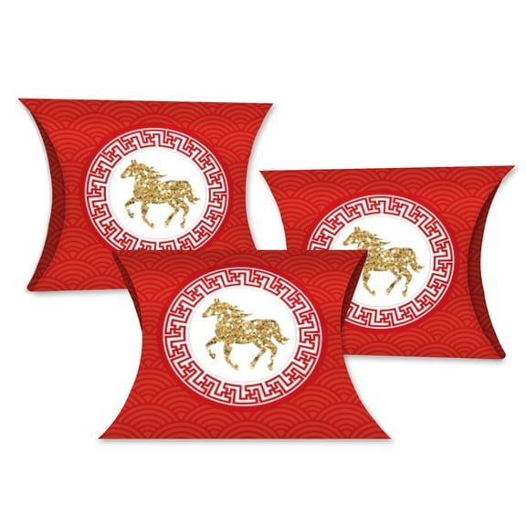 Big Dot of Happiness 2026 Year of the Horse Favor Gift Boxes - Lunar New Year Petite Pillow Boxes - Set of 20