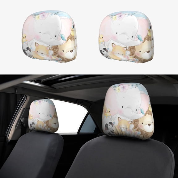 Kdxio Cute Animals Pattern Print 2 Piece Car Head Rest Covers Set Auto Front/Rear Seats Headrest Cover Universal Fit Most Cars,Sedan, SUV