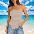 thumbnail image 1 of Craaazy Women's Solid Color Summer Ribbed Tube Tops Strapless Ruched Bodycon Asymmetrical Hem Tops for Daily Wear, Casual Party, 1 of 8