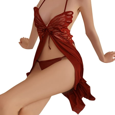 Midwennn Europe And The United States Sexy Underwear Hanging Neck Sexy Underwear Pure Wind Nightdress Female NightgownSexy Lingerie Nightgownwith Garter Belt Maternity Camisole Short Pajamas