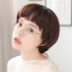 thumbnail image 1 of Peluca femenina de pelo corto y liso con forma de hongo, flequillo recto, cara redonda, lindo cabello corto, tocado de fibra química, 1 of 4