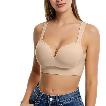 Support Wireless Bra Women Seamless Bra Feature V-Neck Nursing Bra Style W-708 Khaki XL