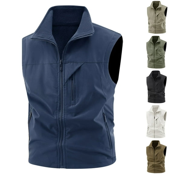 LpwkSSA Men's Fleece Vest Lightweight Outerwear Zip Up Golf Running Sleeveless Thicken Vest With Pockets for Hiking Travel Brown XXXXL