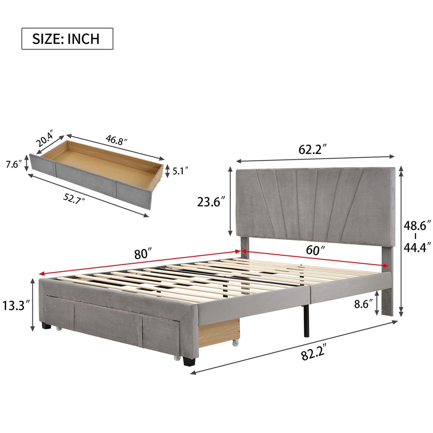 Kadyn Platform Storage Bed with Drawers, Queen Bed Frame with Headboard, Upholstered Platform Bed, No Box Spring Needed, Gray&Queen Kadyn Platform Storage Bed with Drawers, Queen Bed Frame with Headboard, Upholstered Platform Bed, No Box Spring Needed, Gray&Queen