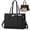 Black, variant on Lunch Tote Bag for Women 15.6 Inch Laptop Bag with Insulated Lunch Compartment Leather Quilted Computer Teacher Tote for Work,Black
