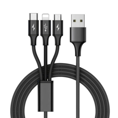 Fast USB Charging Cable Universal 3 in 1 Multi Function Cell Phone Cord Charger black