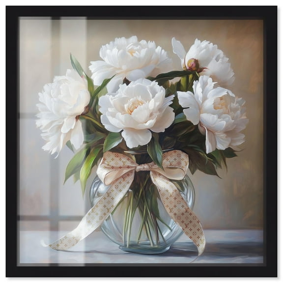 Ribbon Floral Vase Shadowbox Print Fashion Floral Art by Art Remedy, Black Frame, 12 x 12