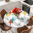 thumbnail image 2 of Teal Yellow Orange Boho Round Tablecloth 55-60 Inch Round Fitted Table Cloth with Elastic Edge, Middle Century Star Rhombus Waterproof Table Cover Protector for Outdoor Picnic Party Dining, 2 of 6
