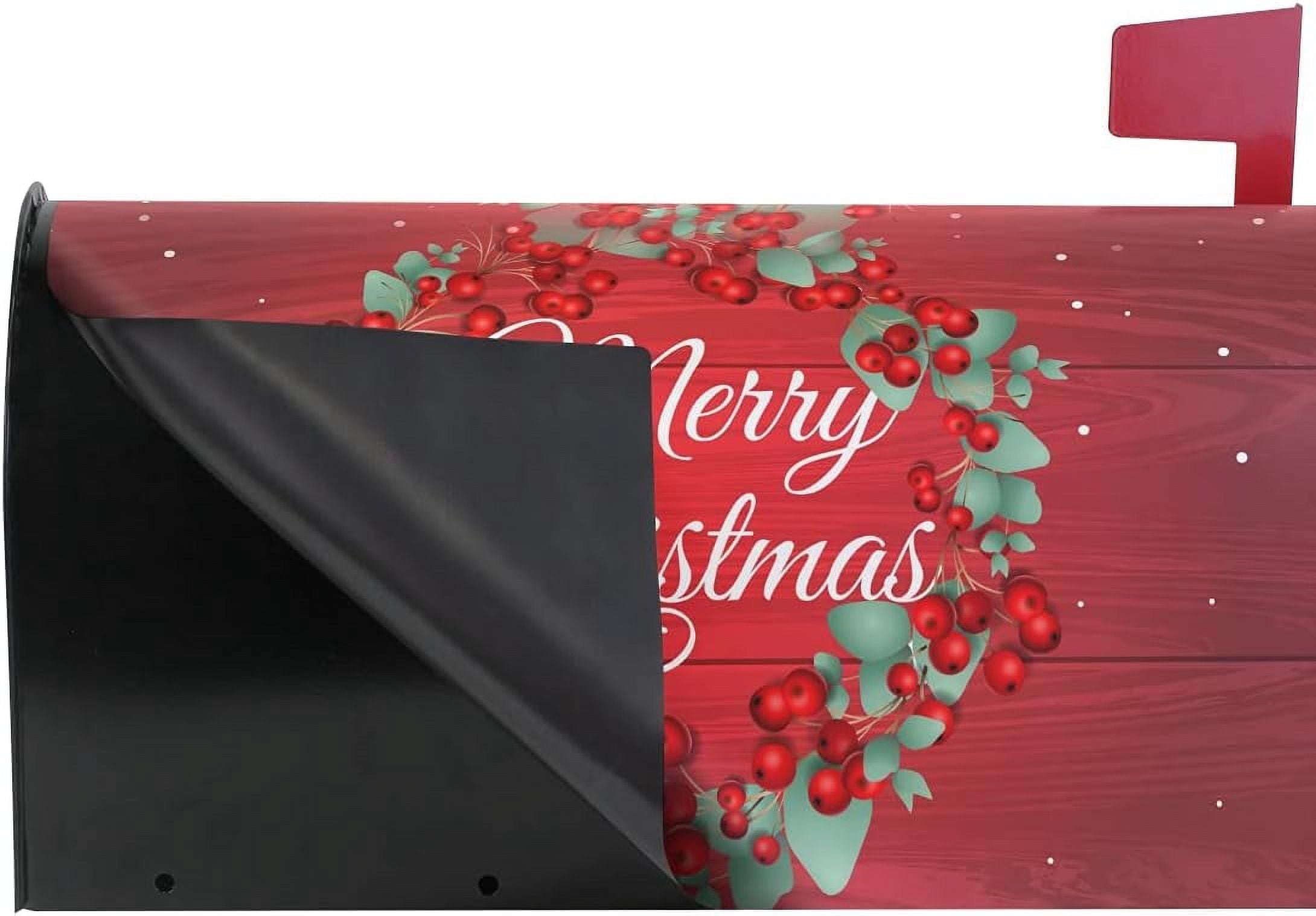 Merry Christmas Wreath Red Magnetic Mailbox Cover for Standard Mailboxes