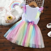 4T Baby Girl Dress Unicorn Rainbow Tutu Dress Baby Girl Summer Clothes Princess Dress 4-5T Baby Girl Dress