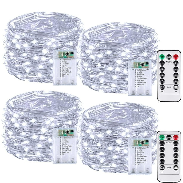 Fairy Lights BOSSERN, 60 LED, funciona con pilas, 20 m, paquete de 4