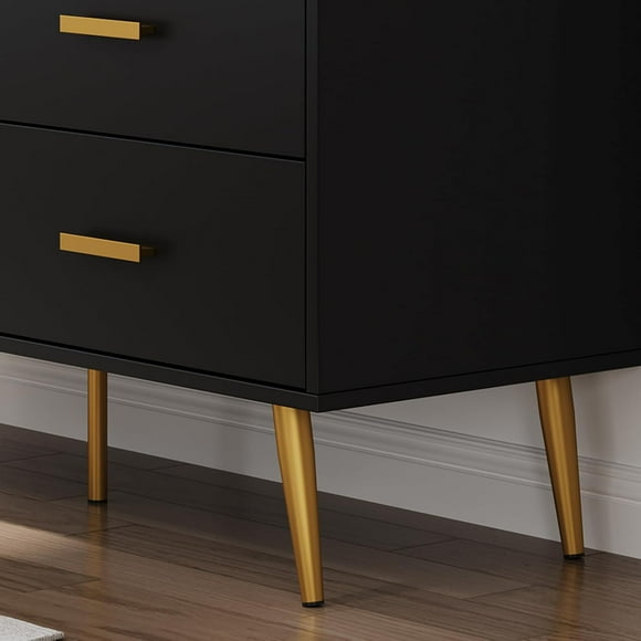 Historyli Cómoda de 6 cajones para dormitorio con tiradores dorados,moderna cómoda de madera con cajones anchos,cómoda larga para sala de estar,pasillo o entrada,color negro.