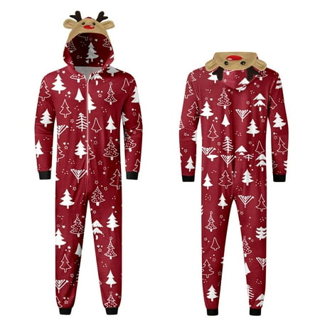 

Family Matching Outfits Men Dad Merry Christmas Red Prints Hooded Zipper Jumpsuit Matching Outfits Set