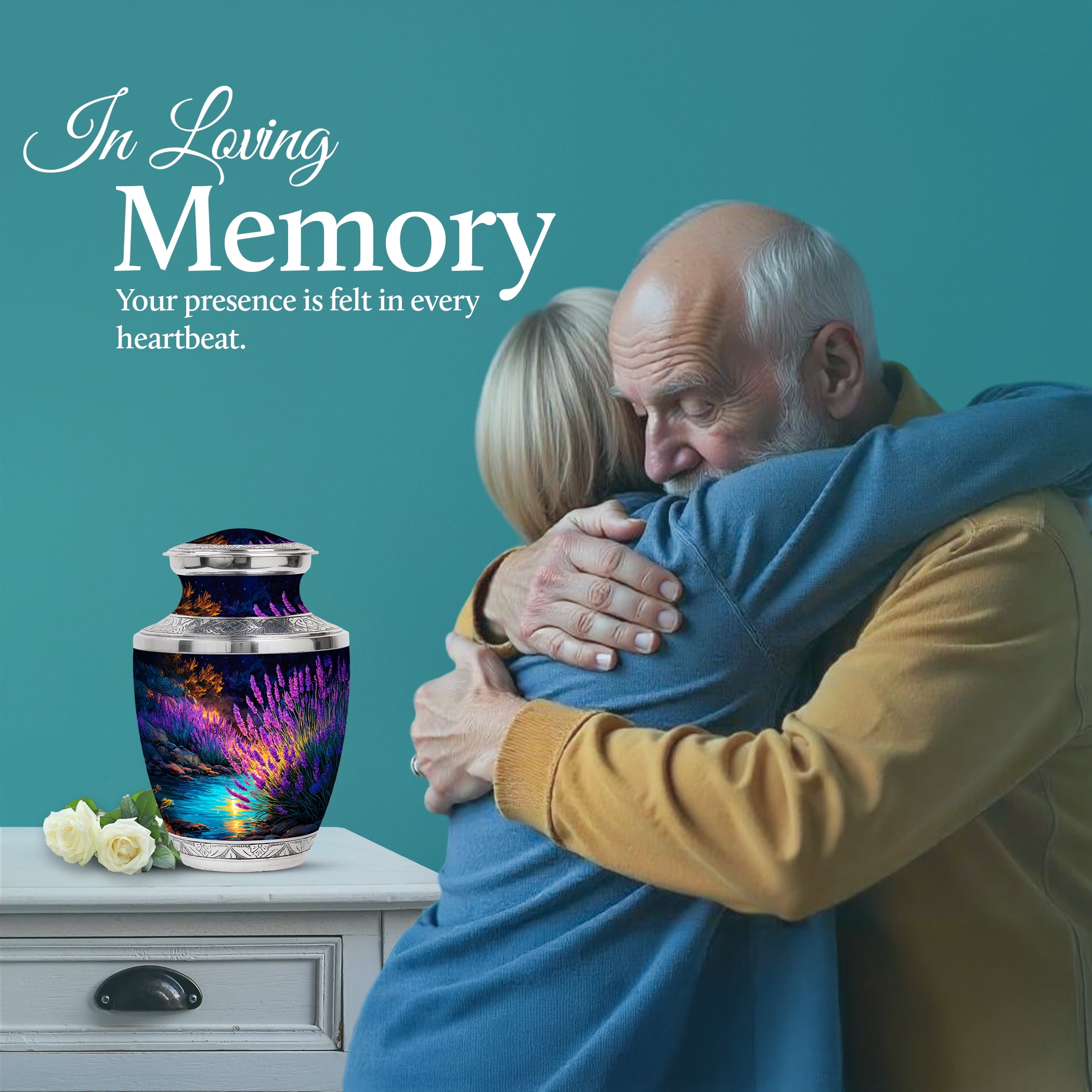 SABURIAL Lavender Grass Urn - Human Remains For Mom & Dad - Combo - 10 Inch Large With 3 Inch - Unique Urns For Ashes - Decorative Urn - Miniature Urns For Adult Human