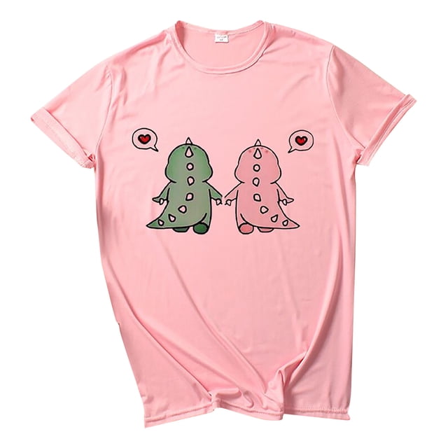 T-shirt pour Femmes T-shirt Mode T-shirt Décontracté Imprimé Dinosaure Ample à Manches Courtes
