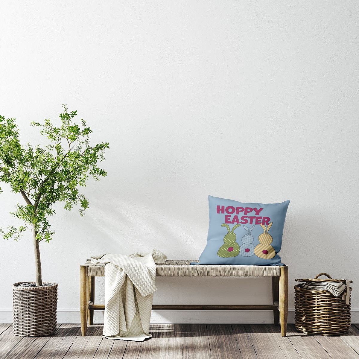 Simply Daisy 26-inch Square Hoppy Easter Polyester Throw Pillow, Blue Qty 1