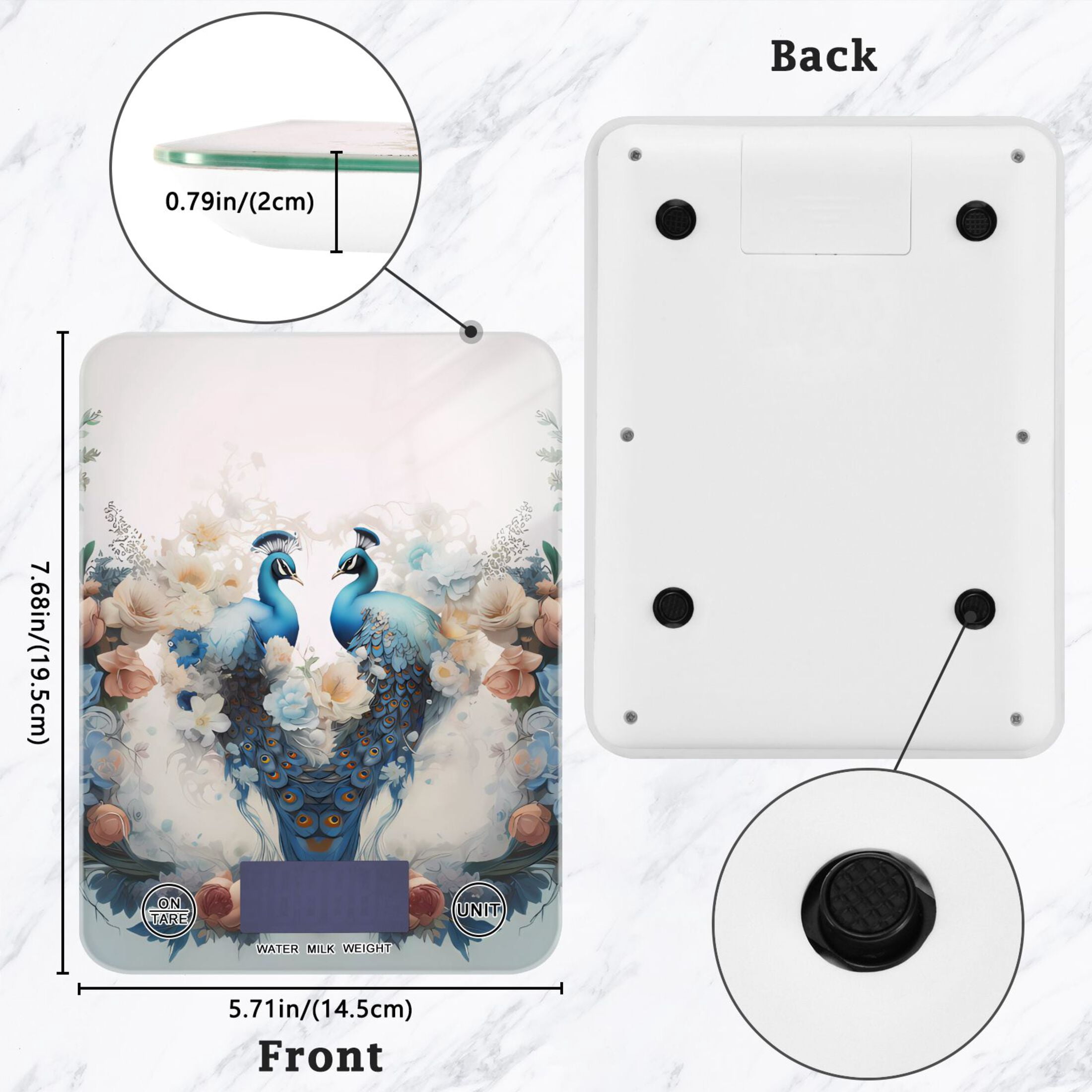 Peacocks Flowers Floral Leaves Green Food Scale Digital Kitchen Scale Waterproof Tempered Glass Tare Function 11 lb for Baking Cooking Meal Prep