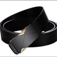 thumbnail image 5 of Leather Belts for Men Automatic Buckle Leather Geometric Spliced Metal Buckle Matte Strap Business Daily Versatile Waist Accessory Gold 120cm, 5 of 6