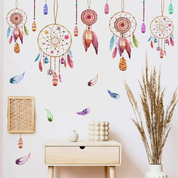 6 Dream Catcher Wall Decals 10 Style Cactus Plants Potted Wall Stickers with Small Feather and Butterfly Wall Decor