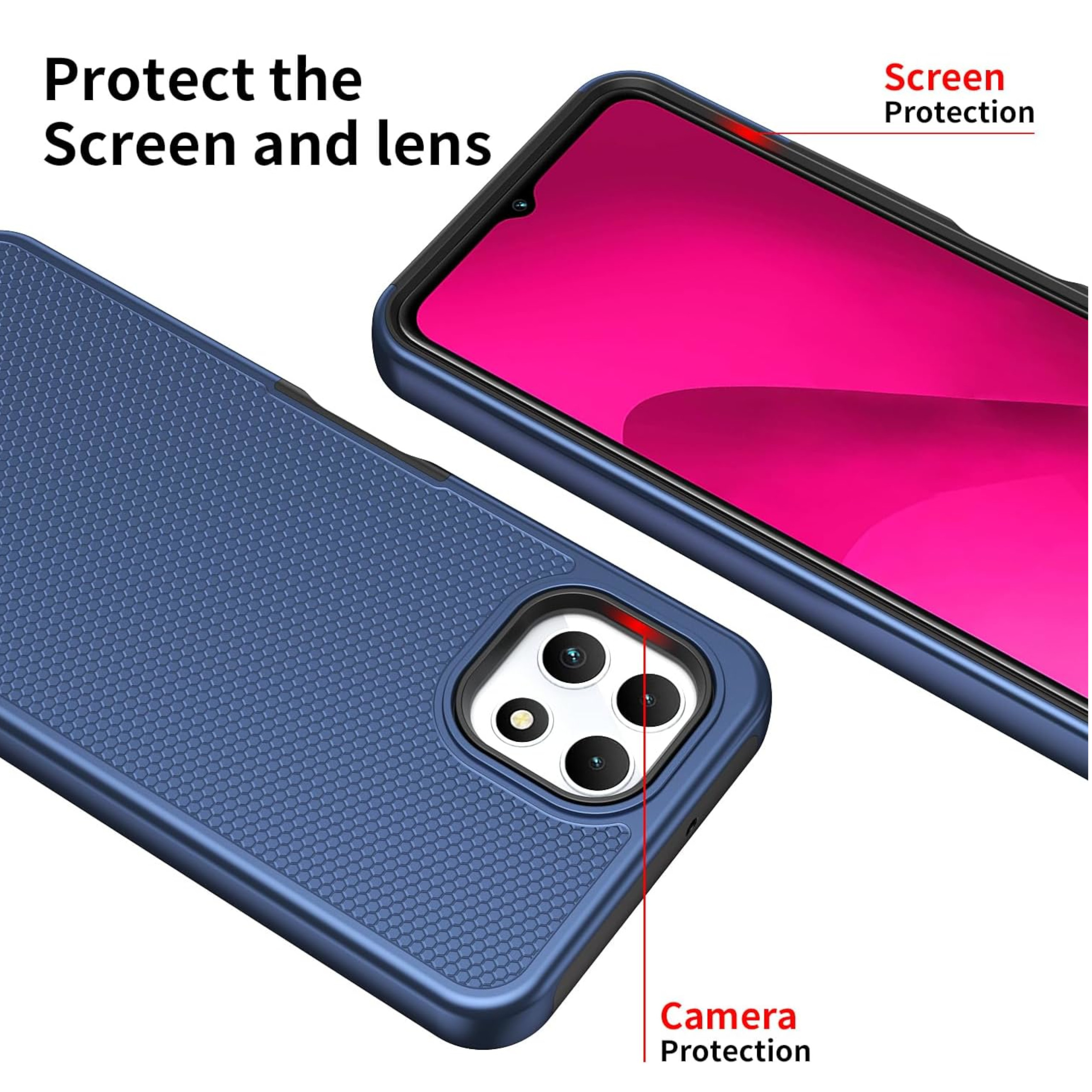 XPM for TCL K32 5G Dual Layer Slim & Tough Hybrid Shockproof Heavy Duty Rubber TPU Matte with Textured Rugged Shell Protection Phone Case Cover (Blue Navy)