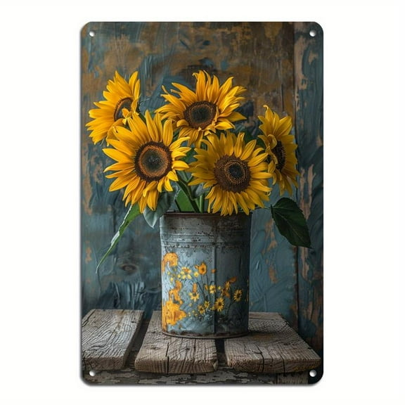 Yellow Sunflower Vintage Metal Tin Sign, Farmhouse Kitchen Wall Home Decor, Coffee Bar Signs Gifts Garden Decoration 8X12Inch