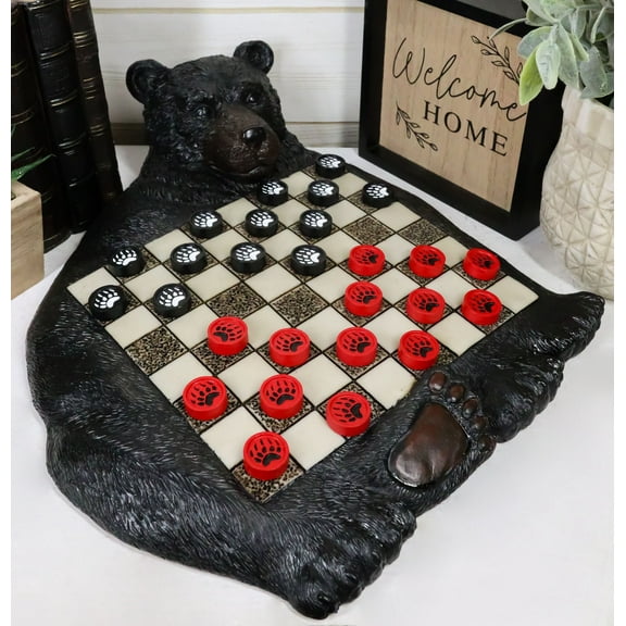 Rustic Western Forest Black Bear Checkerboard With Bear Paw Color Checkers Set
