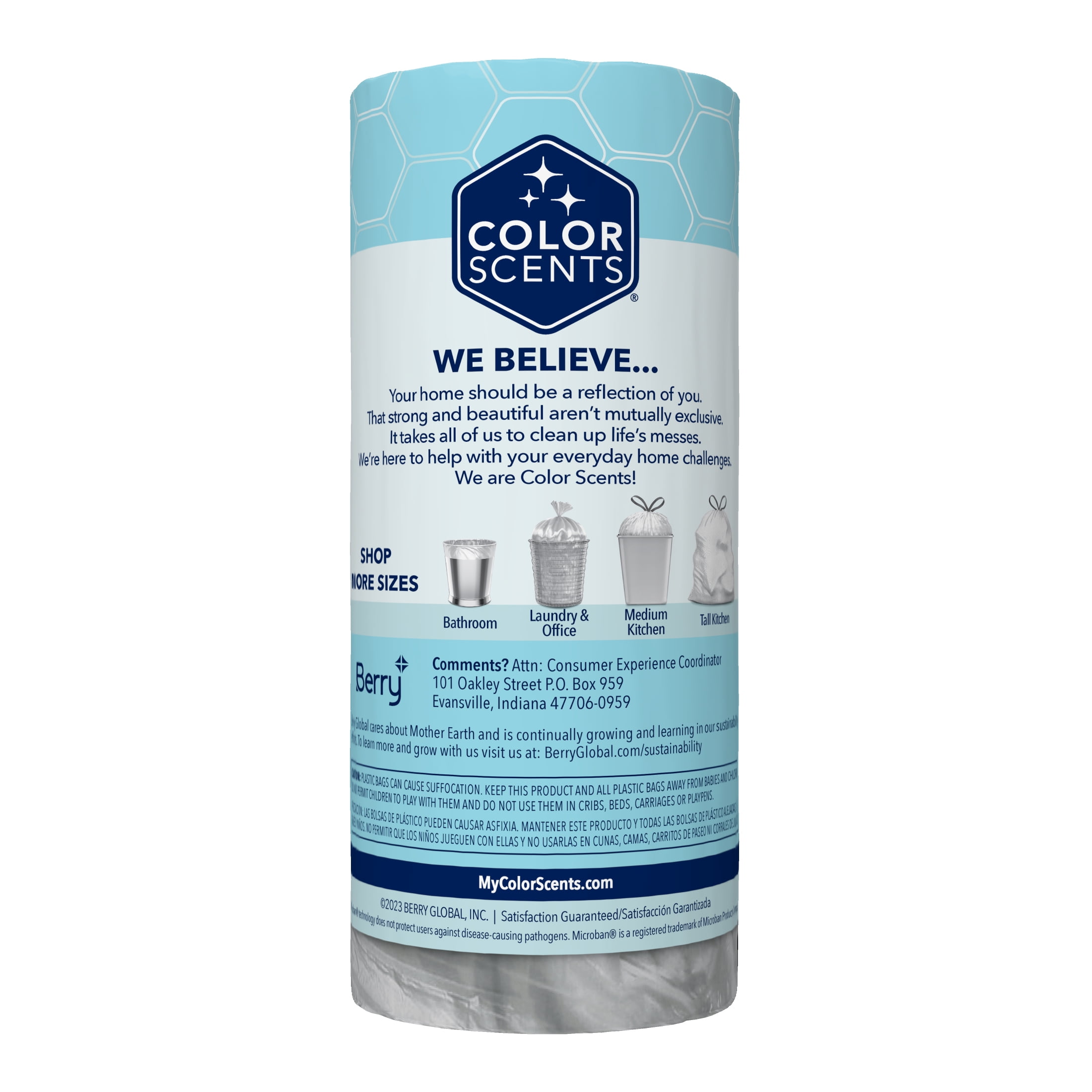 Color Scents Medium Drawstring Trash Bags with Simply Clean Scent, 8-Gallon, 40 Count, Microban Protection
