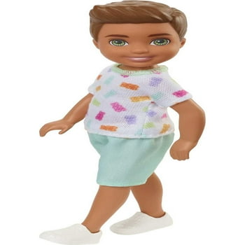 Barbie Chelsea Doll, Small Boy Doll with Brown Hair & Blue Eyes Wearing Removable Gummy Bear Outfit