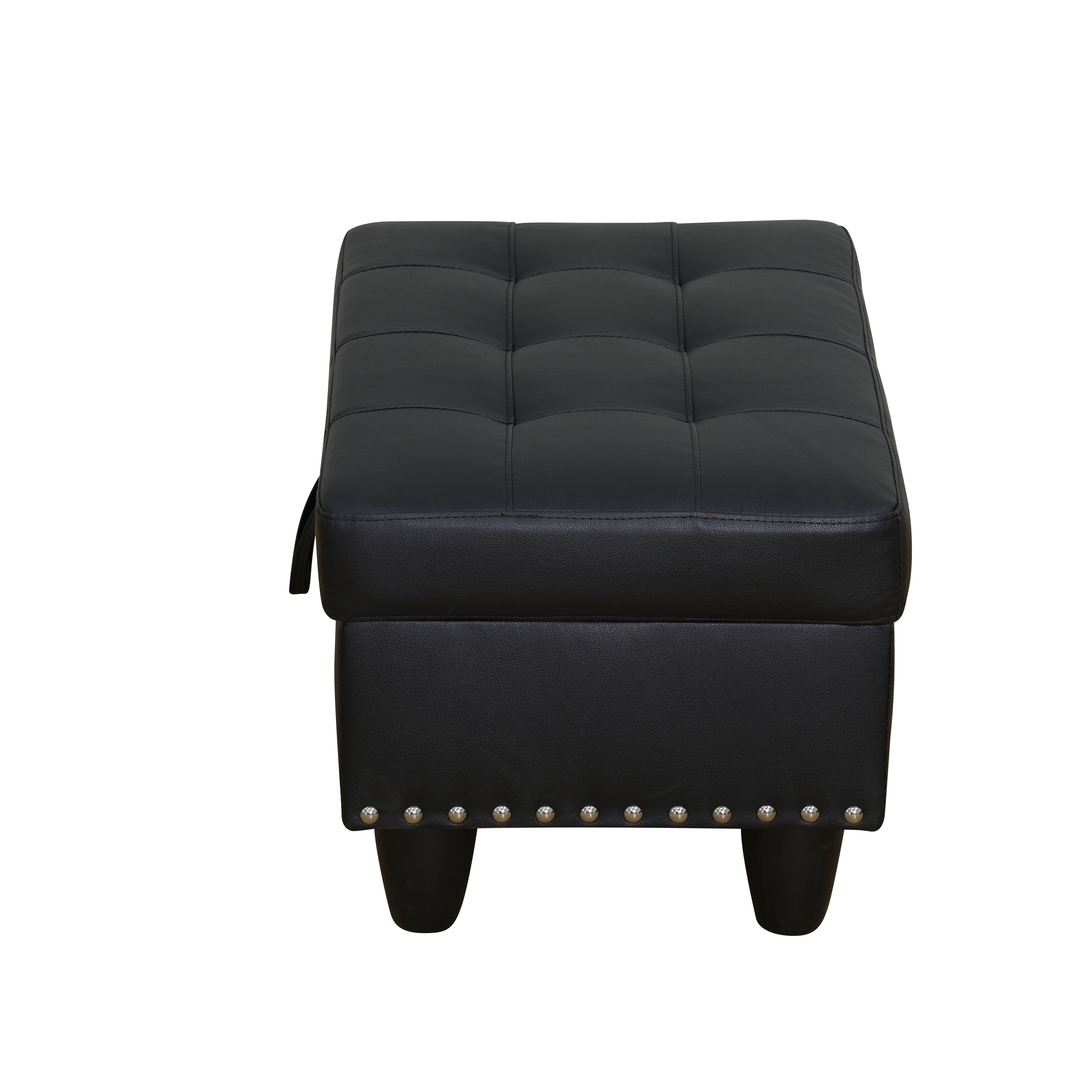 MAYEERTY Faux Leather Ottoman with Storage for Modular Sectional Sofa, Black