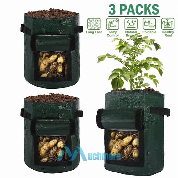 PURELY- 3X Potato Grow Bags With Windows Garden Waterproof Reusable Vegetable Plant Pots