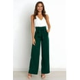 thumbnail image 4 of Womens Wide Leg Palazzo Pants Belted High Waisted Business Casual Flowy Long Trousers with Pockets Dark Green M, 4 of 7