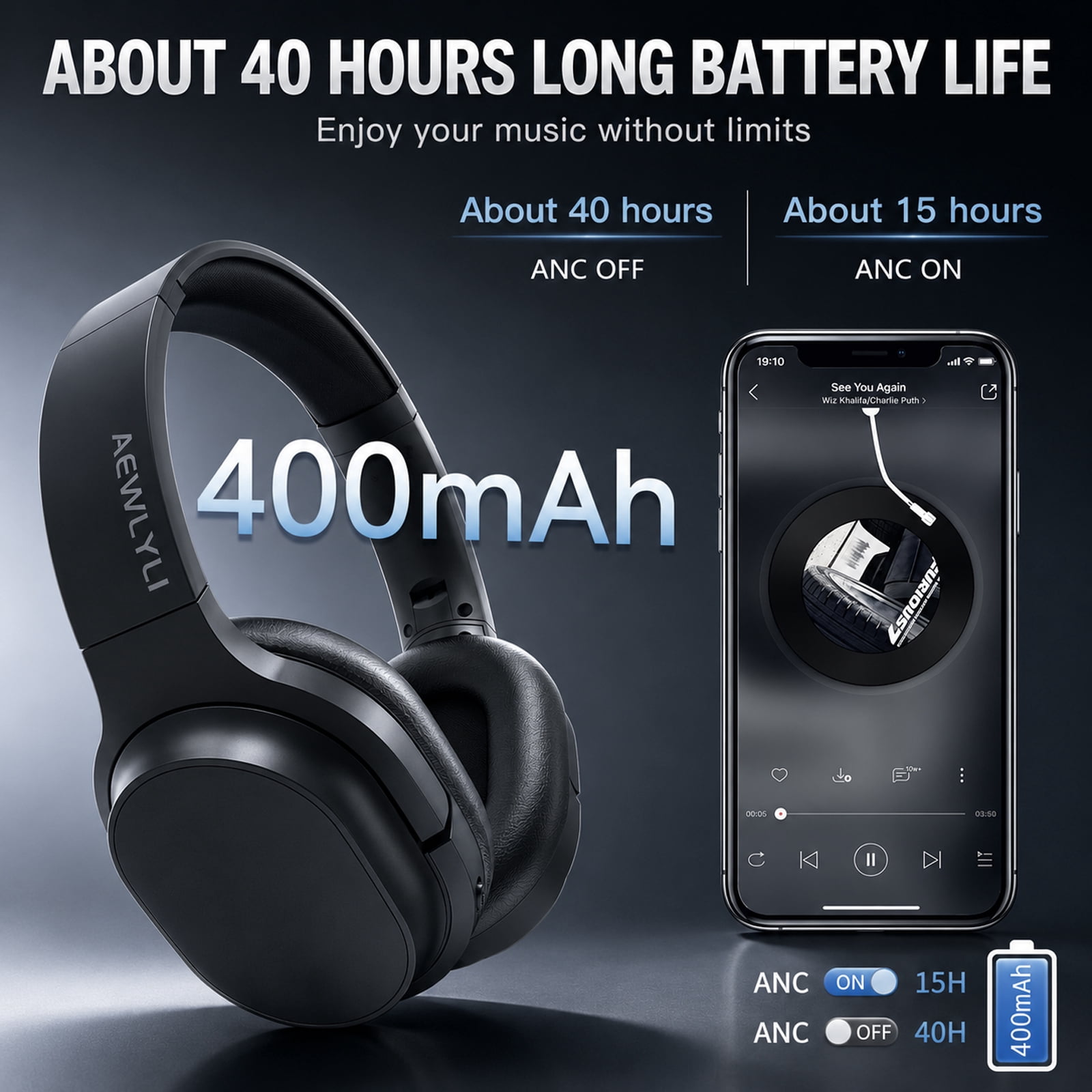 AEWLYLI Noise Cancelling Headphones, Foldable Over Ear Stereo Headset with Microphone, S31 Black