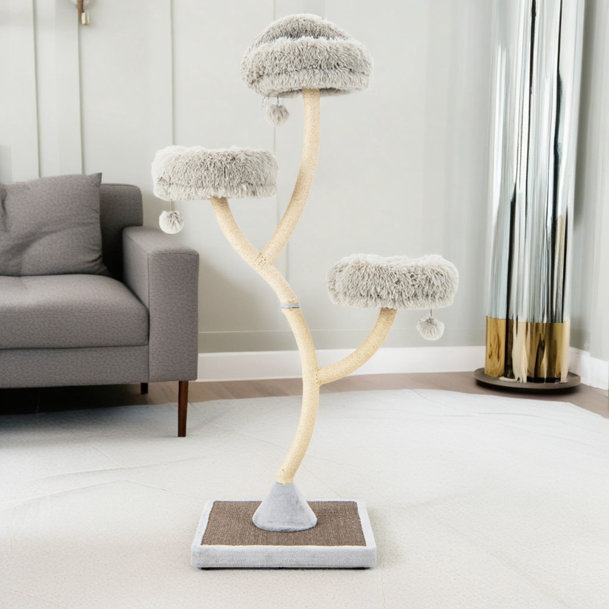 resenkos 70" Cat Tree with Scratching Post, Cat Tower with Padded Plush Perch and Dangling Balls, Multi-Platform for Jump, Gray