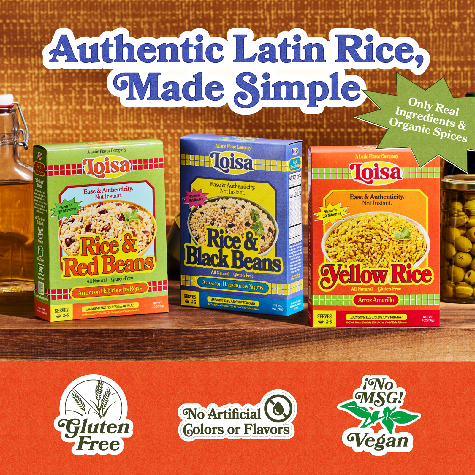 Loisa Rice & Black Beans, Premium Latin Rice & Beans, Non-GMO, No-MSG, No Artificial Flavors, No Preservatives, Organic Spices, 6-Pack