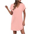 thumbnail image 2 of Clearance under 10$ Sevevn Women Fashion V-Neck Pockets Button Dress Solid Short Sleeve Dress Holiday Gift Finder Pink S, 2 of 8