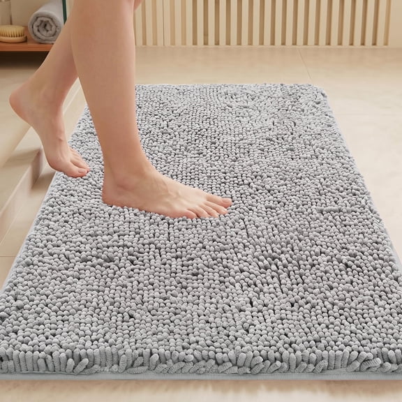MudFree Chenille Bathroom Rugs, Non Slip Washable Quick Dry Small Bath Mats for Bathroom,Light Gray 31"X20"
