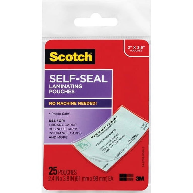 Scotch Self-sealing Laminating Business Card Pouches Laminating Pouch/Sheet  Size: 2.40" Width x 3.80" Length x 9.50 mil Thickness - Thick Gloss - for  ...