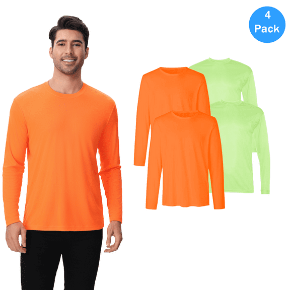 Zfeel High Visibility Long Sleeve Shirt, 100% Polyester Hi Vis Safety T-Shirt for Men with 4 Pack, Green and Orange, S