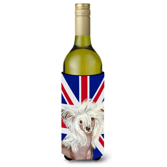 Carolines Treasures LH9501LITERK Chinese Crested with English Union Jack British Flag Wine Bottle Hugger Wine Bottle